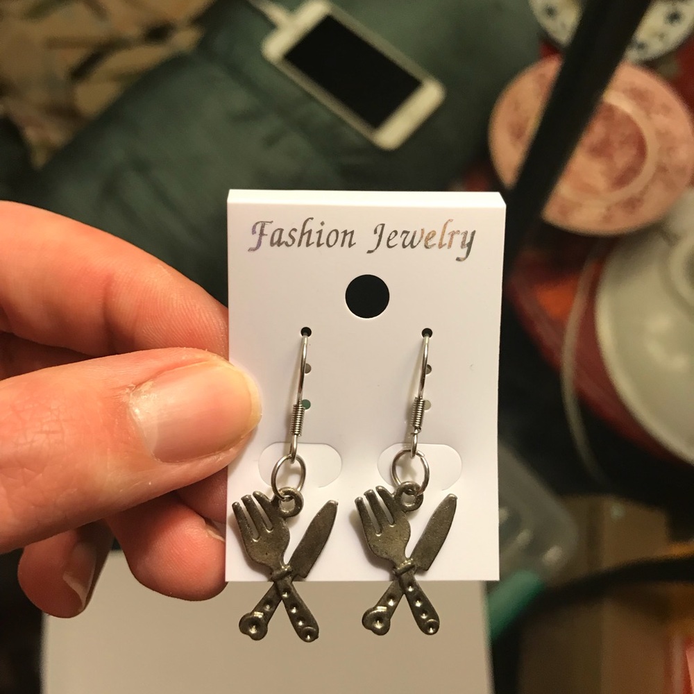 Metal knife and fork earrings
